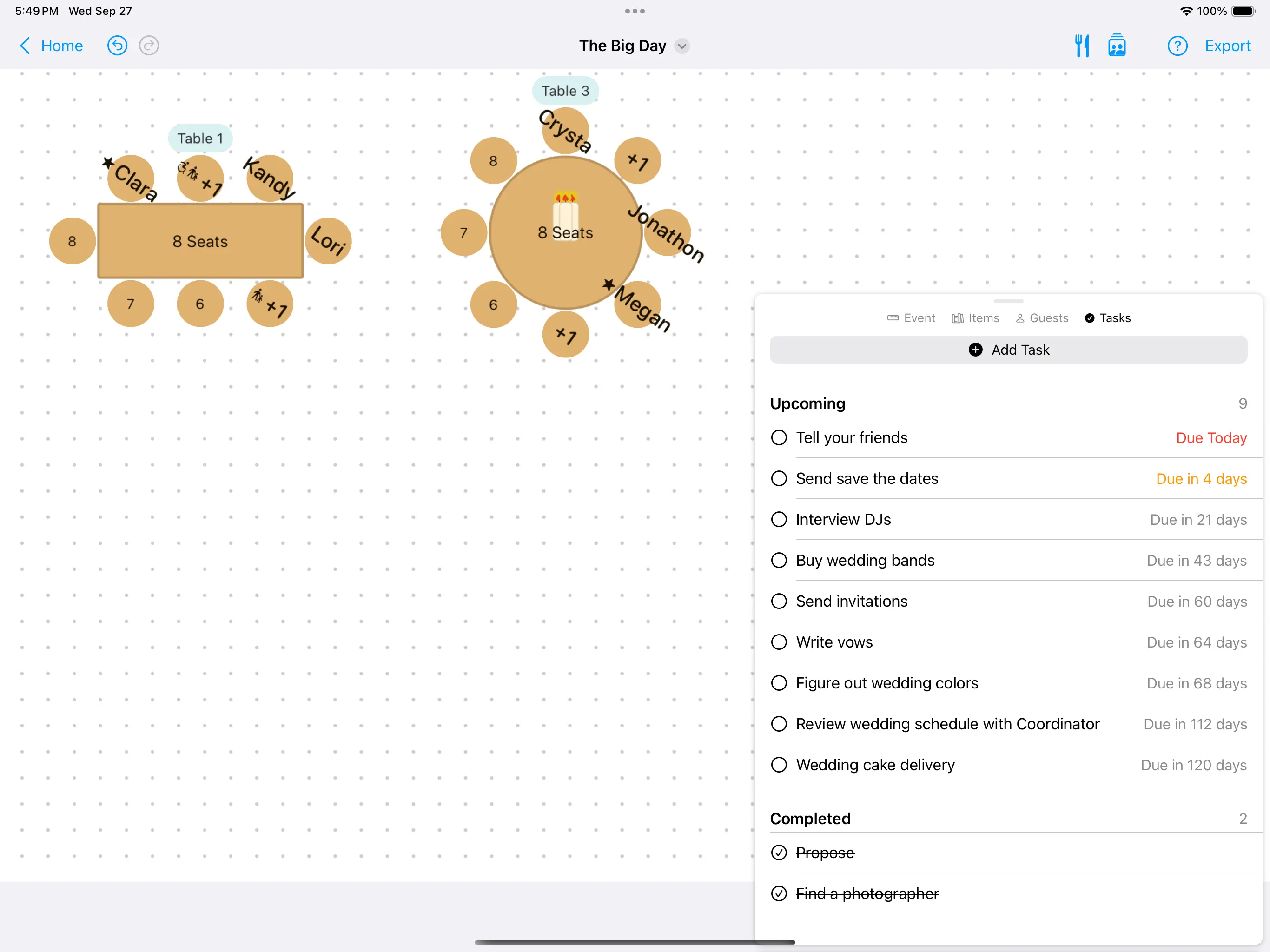 Example of using the task list to track todos