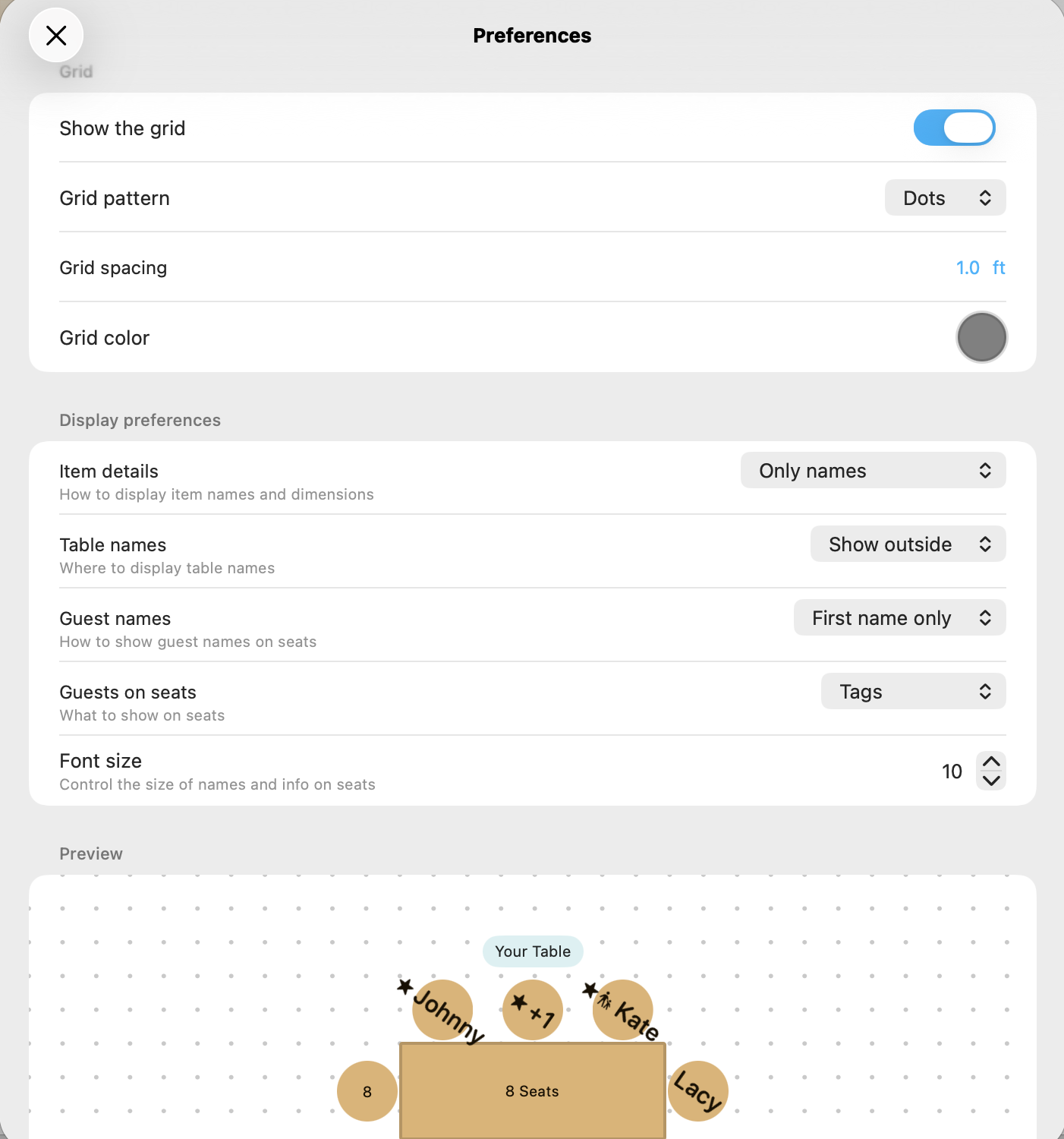 Placeholder image showing grid preferences and how the display updates