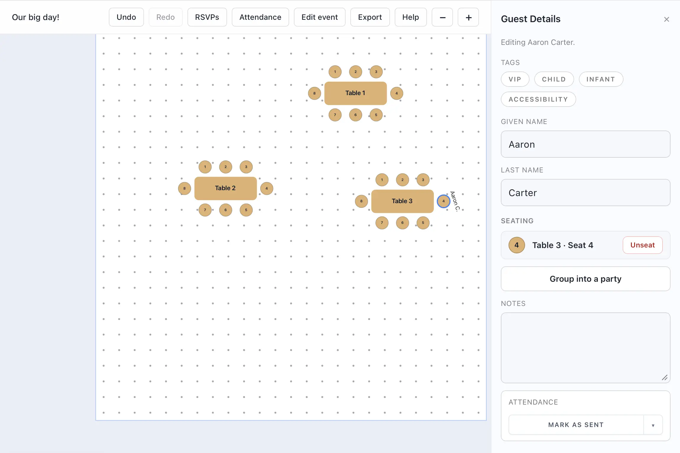 Create a new party from the guest editor.