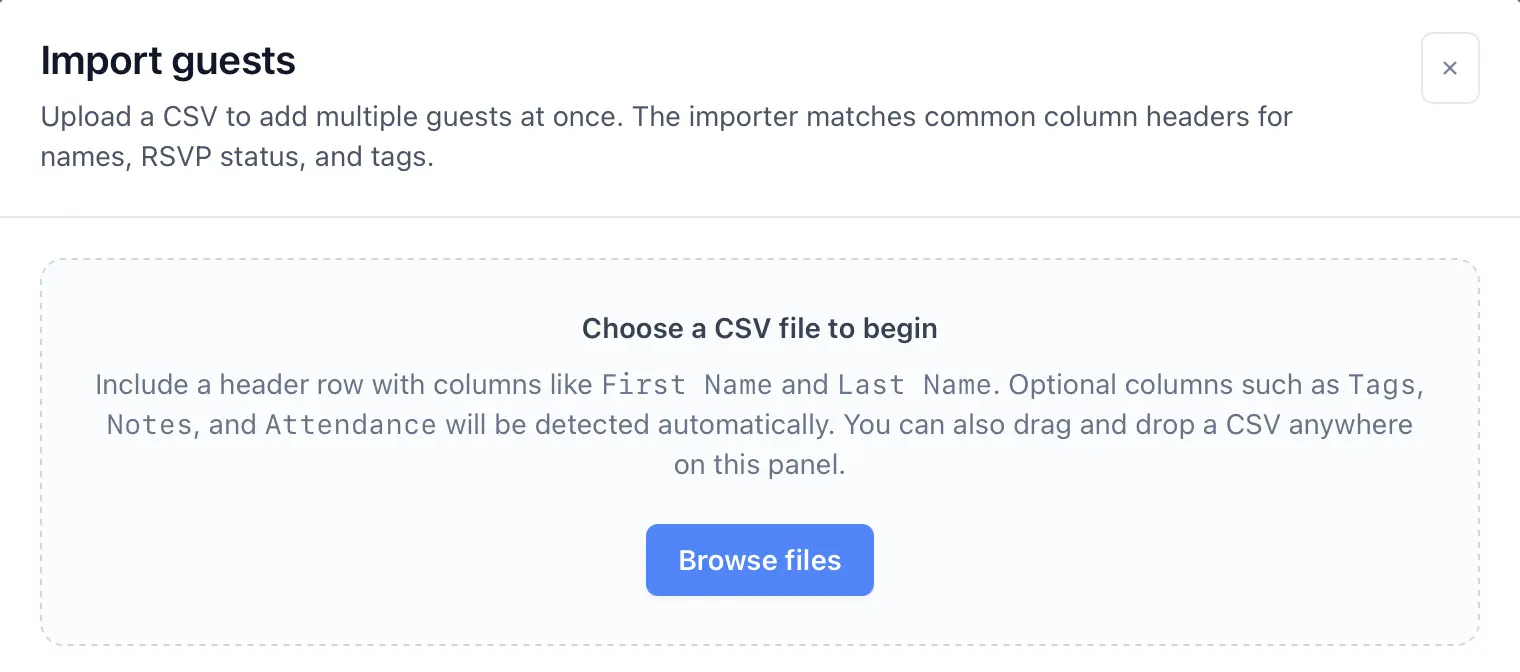 Start a CSV import from the guest list.