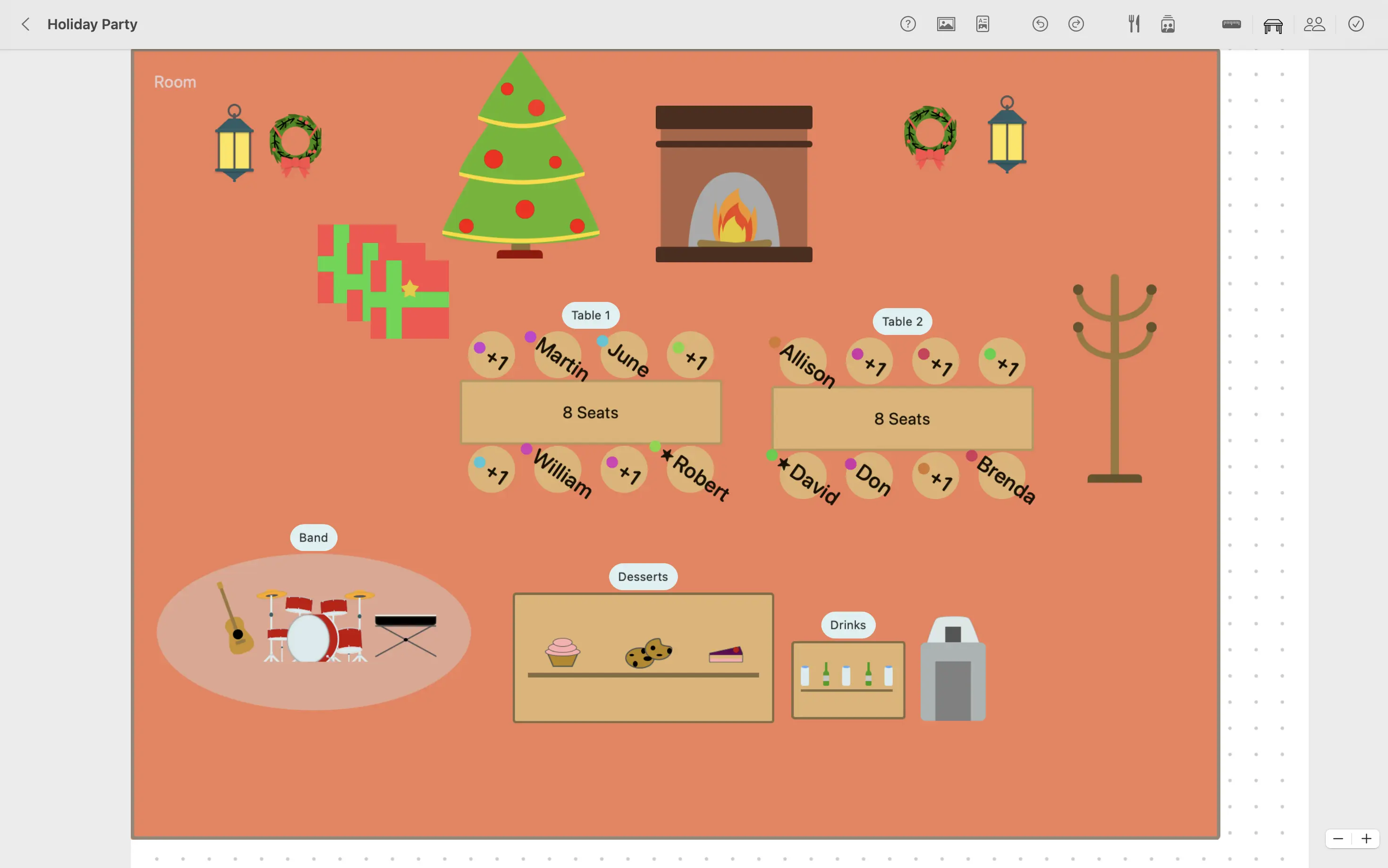 Example of a holiday party layout and diagram