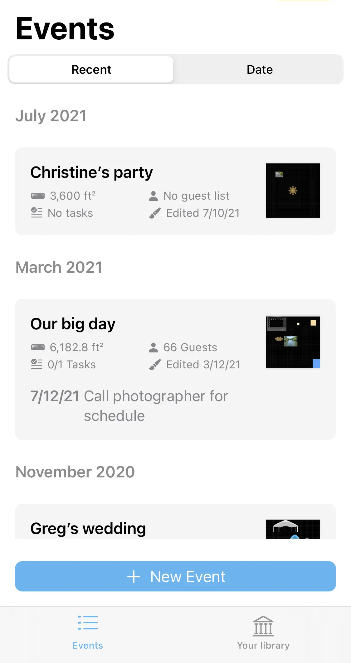 The new Seat Puzzle home page adds a fresh tab layout and redesigned event list. One of the goals of this change is to surface details at a glance for customers with multiple events.