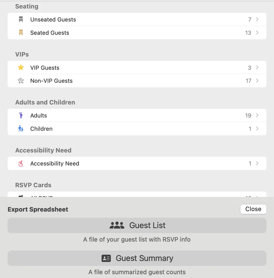 The guest report shows different summaries of your guest list
