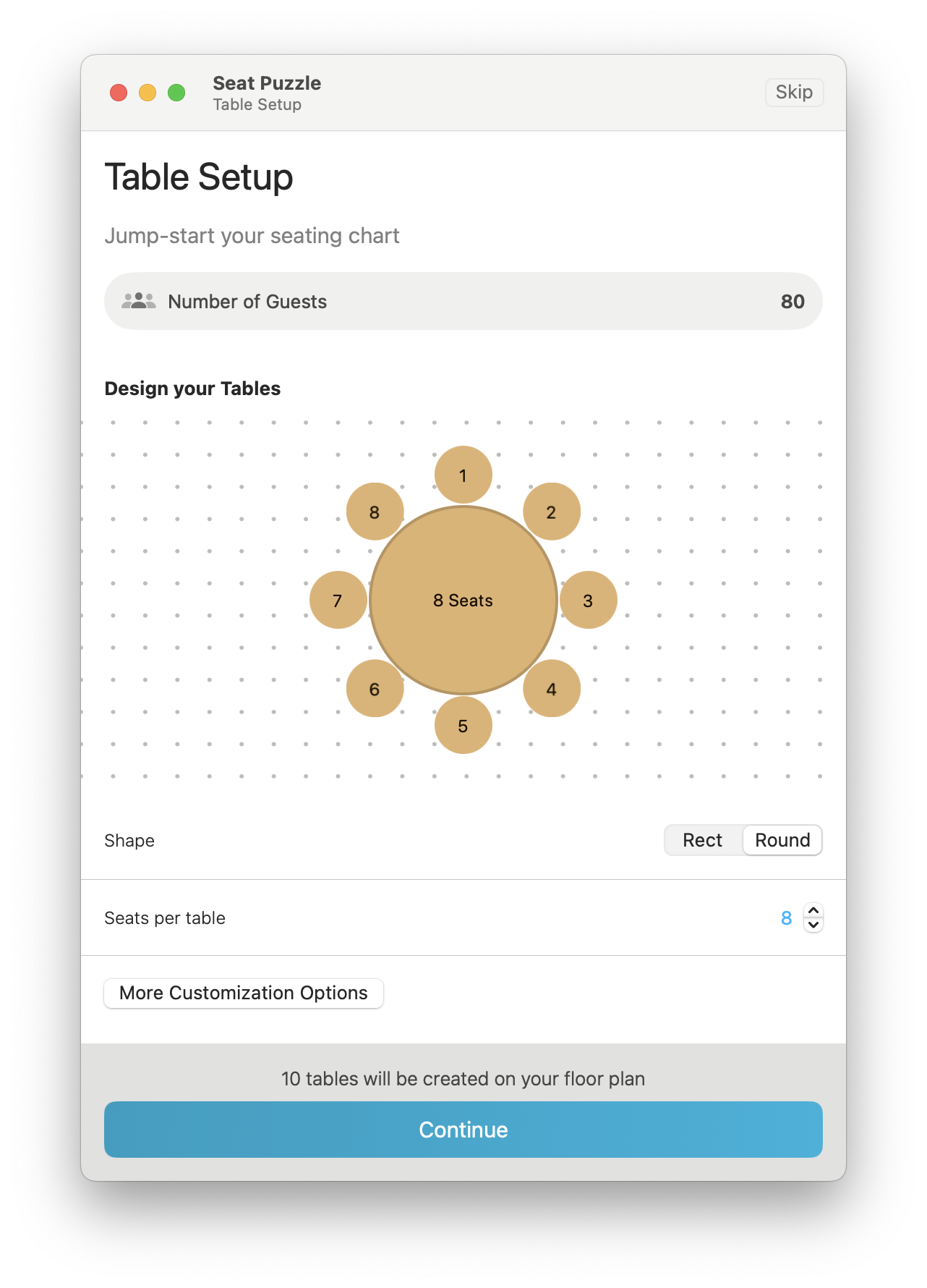 Automatically create tables for your guest list