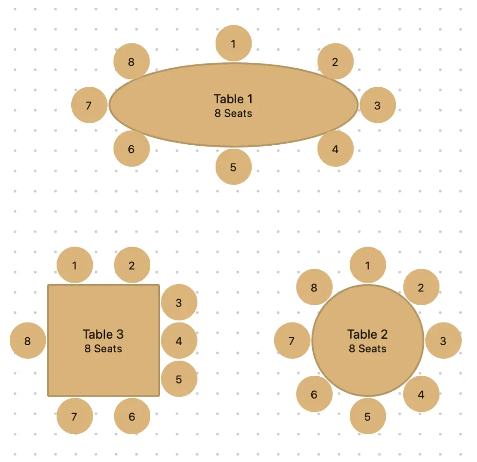 Tables can be configured in an oval shape