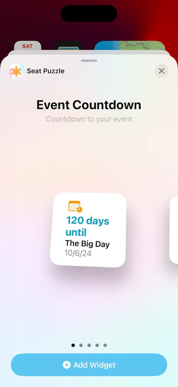 Countdown widget example on the widget preview screen