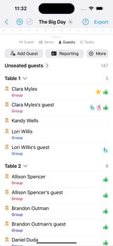 Example of guest list features in Seat Puzzle